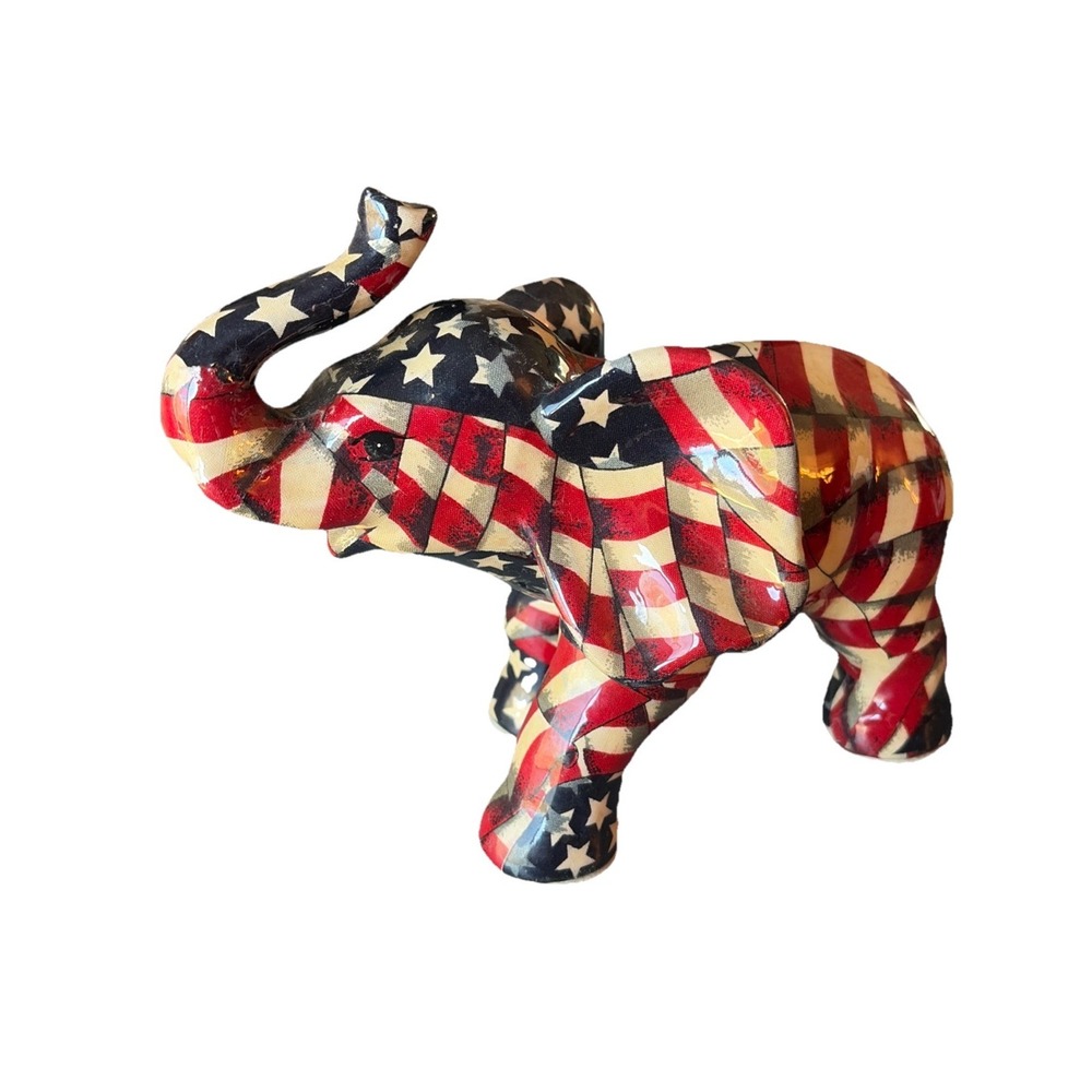 80s Elephant Figurine American Flag La Vie Porcelain Stars Stripes Patriotic USA